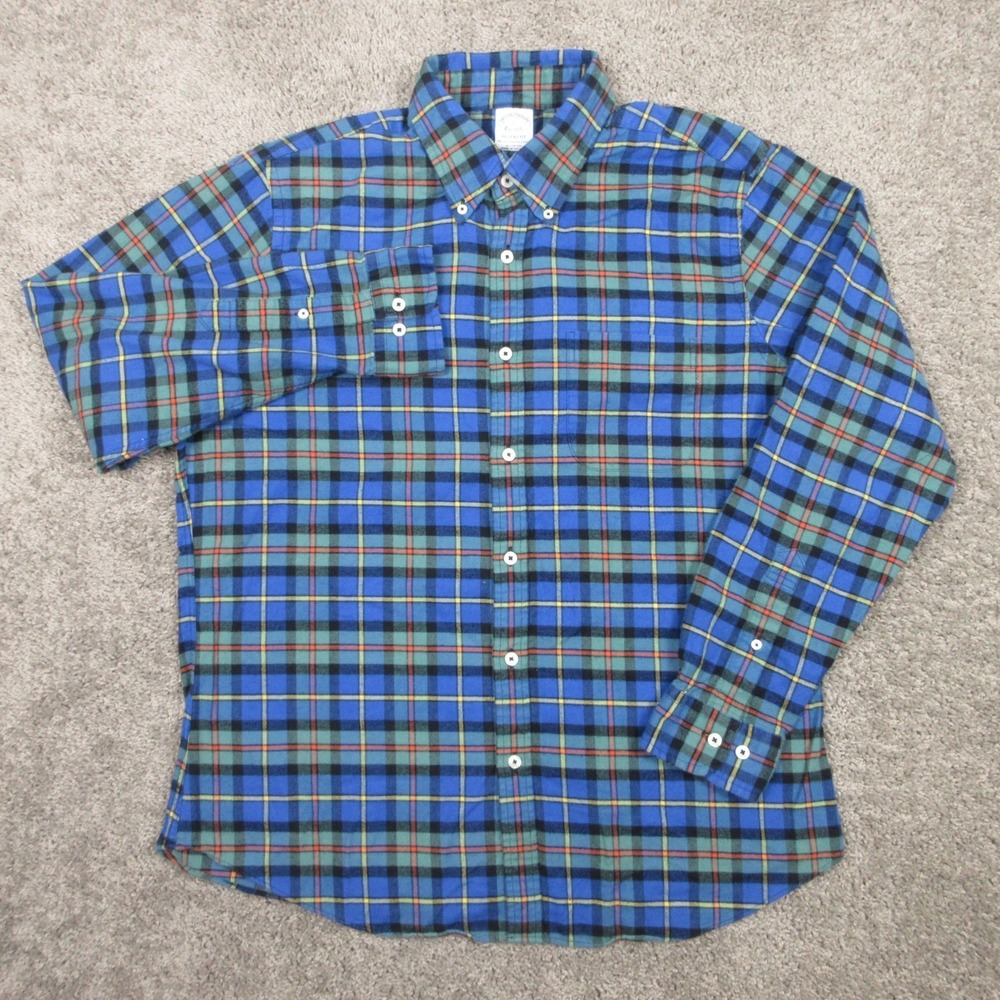 LL Bean Shirt Men Large Blue Plaid Twill Flannel Regent Cotton Outdoor Button Up